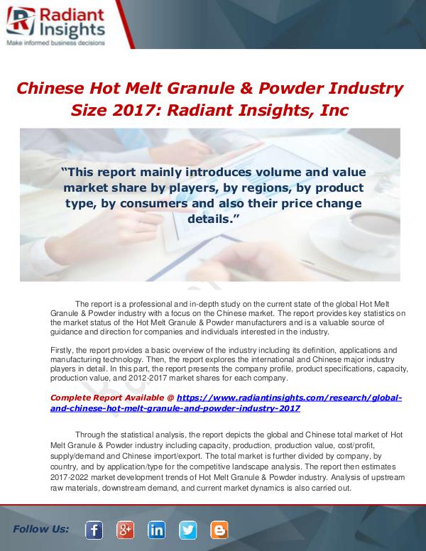 Market Forecasts and Industry Analysis Global and Chinese Hot Melt Granule & Powder Indus
