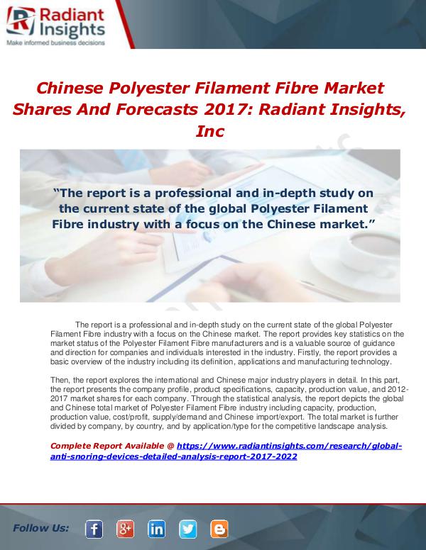 Market Forecasts and Industry Analysis Global and Chinese Polyester Filament Fibre Indust