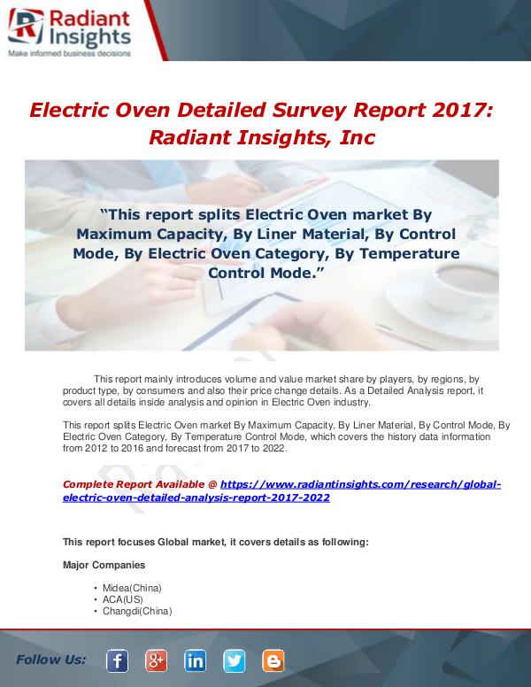 Market Forecasts and Industry Analysis Global Electric Oven Detailed Analysis Report 2017