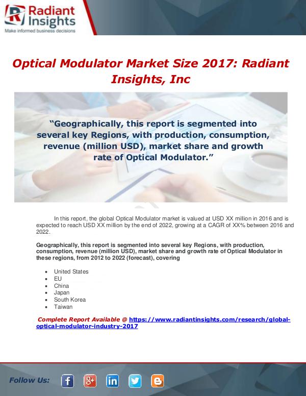 Market Forecasts and Industry Analysis Global Optical Modulator Industry 2017 Market Rese