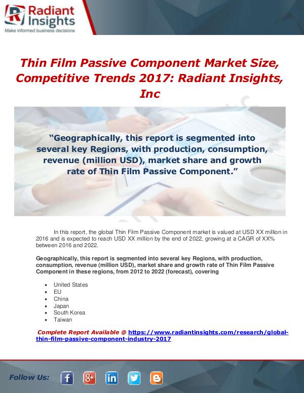 Market Forecasts and Industry Analysis Global Thin Film Passive Component Industry 2017 M