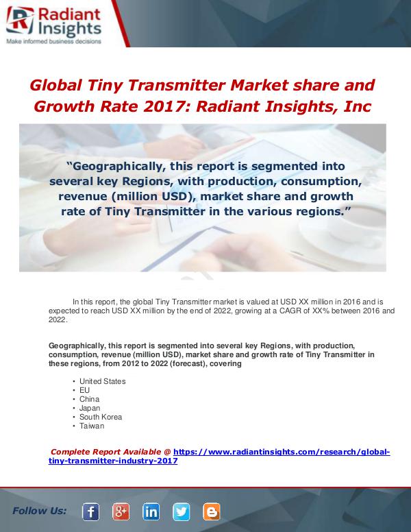 Market Forecasts and Industry Analysis Global Tiny Transmitter Industry 2017 Market Resea