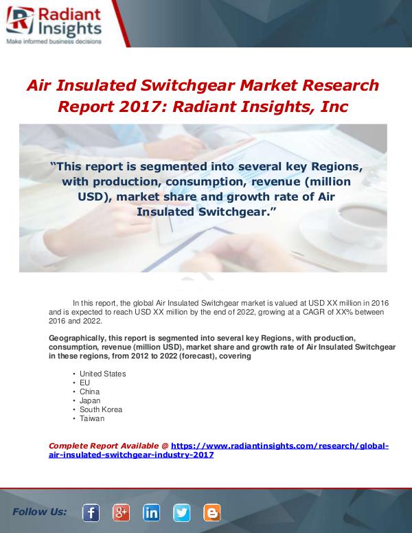 Market Forecasts and Industry Analysis Global Air Insulated Switchgear Industry 2017 Mark