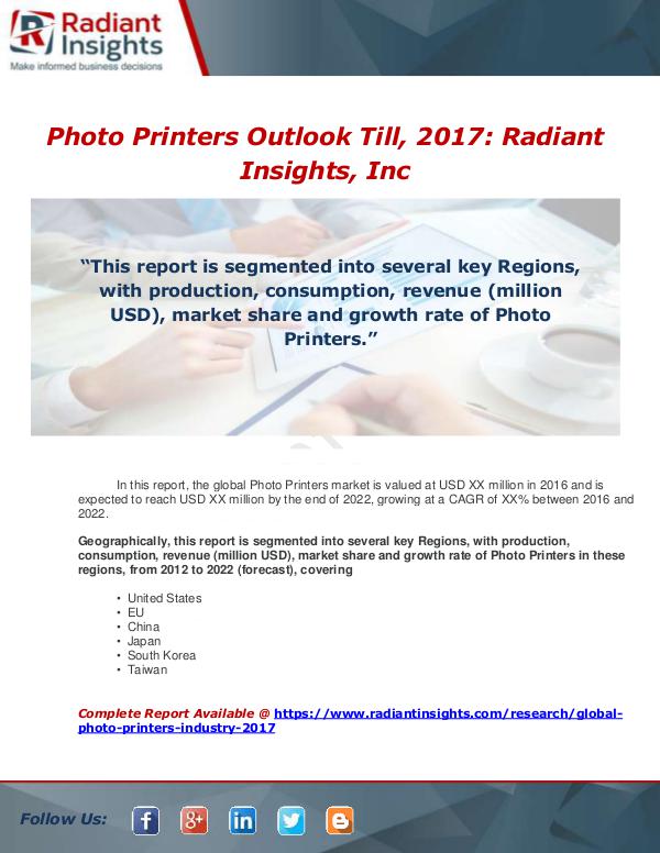Market Forecasts and Industry Analysis Global Photo Printers Industry 2017 Market Researc