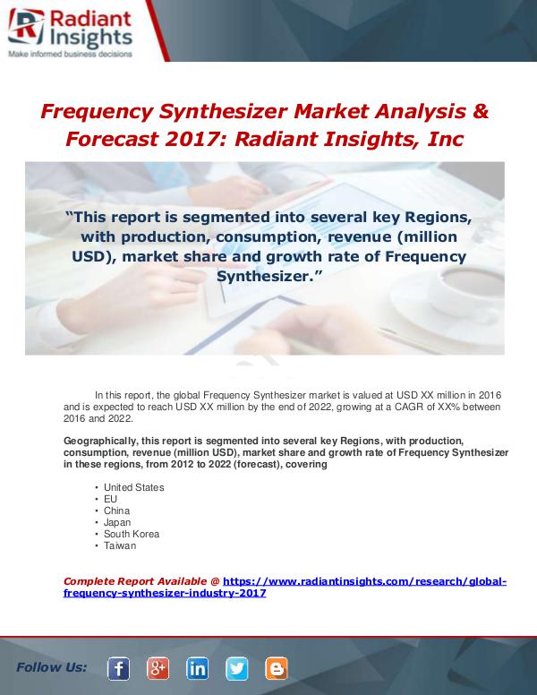 Market Forecasts and Industry Analysis Global Frequency Synthesizer Industry 2017 Market