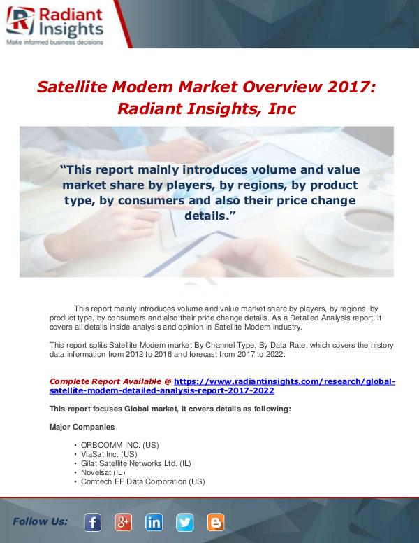Market Forecasts and Industry Analysis Global Satellite Modem Detailed Analysis Report 20