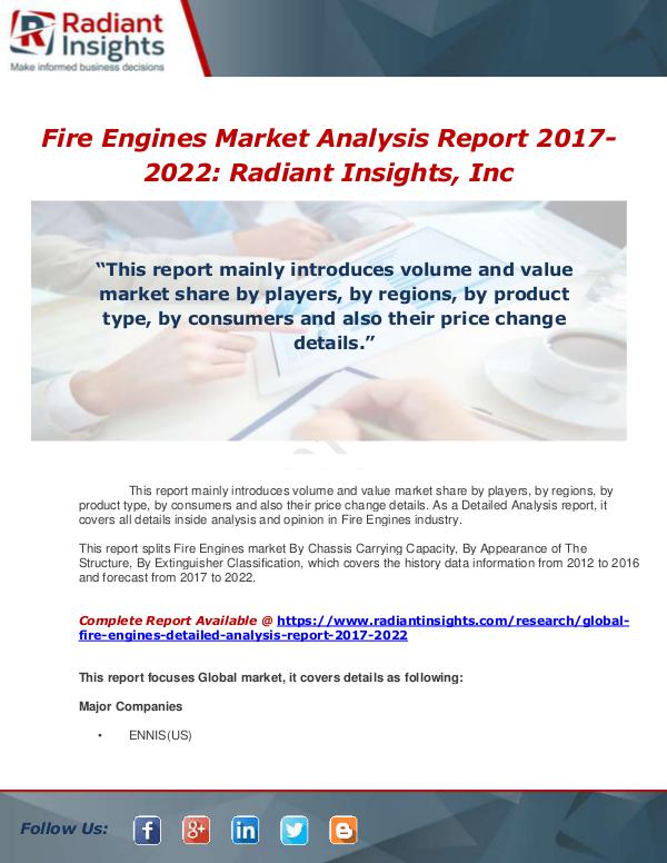 Market Forecasts and Industry Analysis Global Fire Engines Detailed Analysis Report 2017-