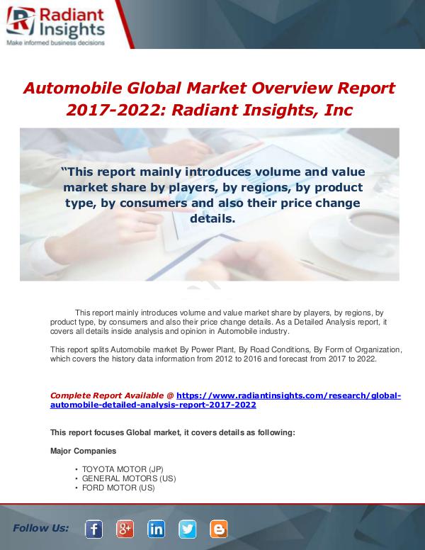 Global Automobile Detailed Analysis Report 2017-20