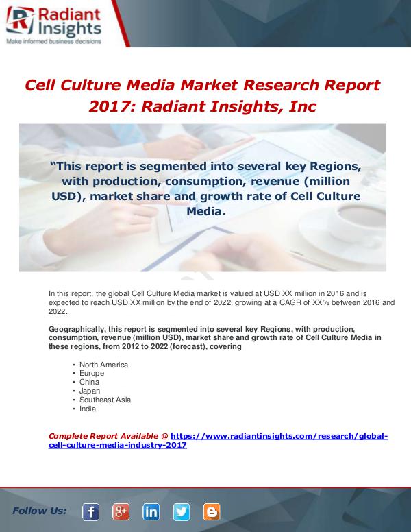 Market Forecasts and Industry Analysis Global Cell Culture Media Industry 2017 Market Res