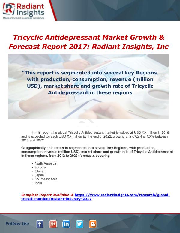 Market Forecasts and Industry Analysis Global Tricyclic Antidepressant Industry 2017 Mark