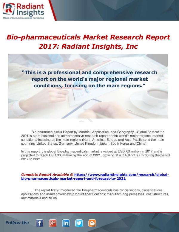 Market Forecasts and Industry Analysis Global Bio-pharmaceuticals Market Report and Forec
