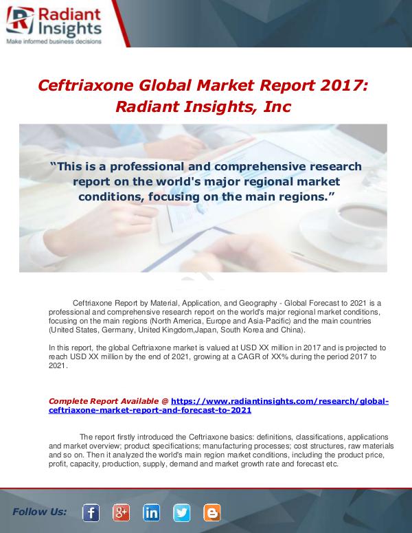 Market Forecasts and Industry Analysis Global Ceftriaxone Market Report and Forecast to 2