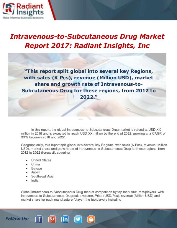 Market Forecasts and Industry Analysis Global Intravenous-to-Subcutaneous Drug Sales Mark