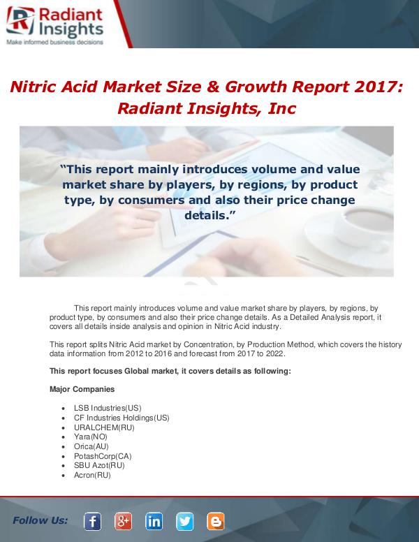 Market Forecasts and Industry Analysis Global Nitric Acid Detailed Analysis Report 2017-2