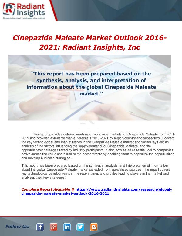 Market Forecasts and Industry Analysis Global Cinepazide Maleate Market Outlook 2016-2021