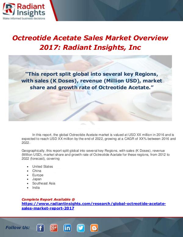 Market Forecasts and Industry Analysis Global Octreotide Acetate Sales Market Report 2017