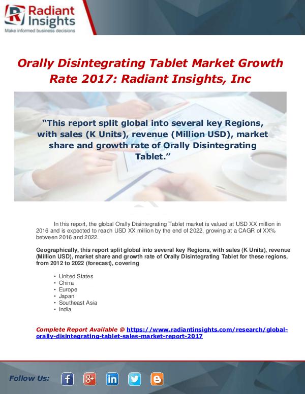 Market Forecasts and Industry Analysis Global Orally Disintegrating Tablet Sales Market R