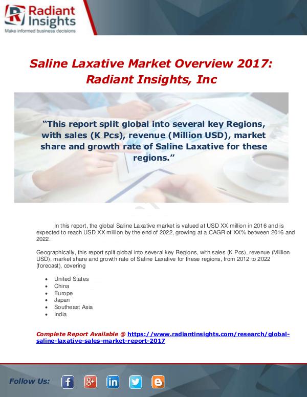 Market Forecasts and Industry Analysis Global Saline Laxative Sales Market Report 2017