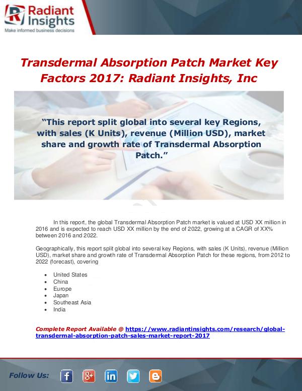 Market Forecasts and Industry Analysis Global Transdermal Absorption Patch Sales Market R