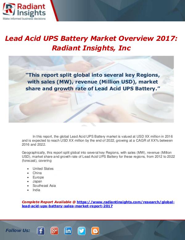 Market Forecasts and Industry Analysis Global Lead Acid UPS Battery Sales Market Report 2
