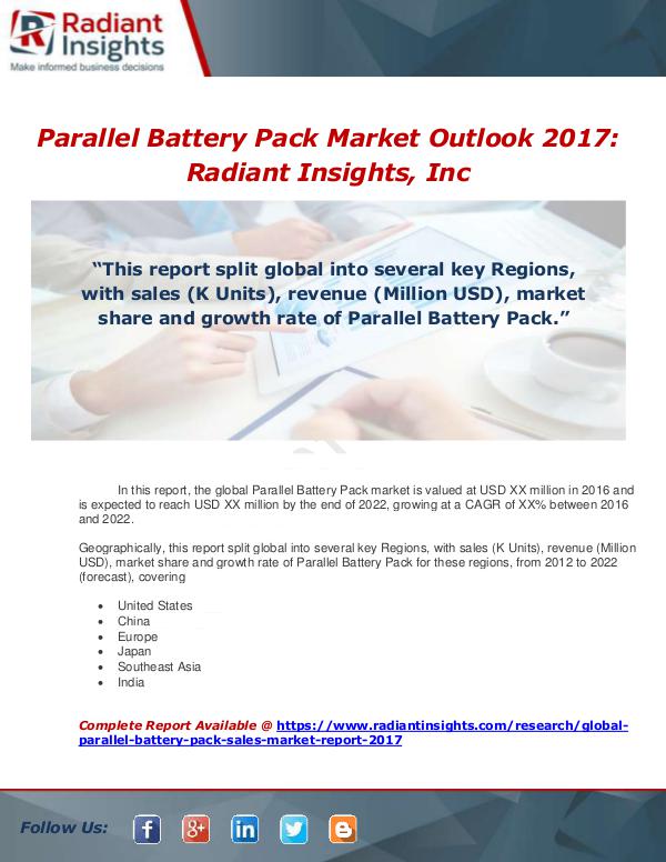 Market Forecasts and Industry Analysis Global Parallel Battery Pack Sales Market Report 2
