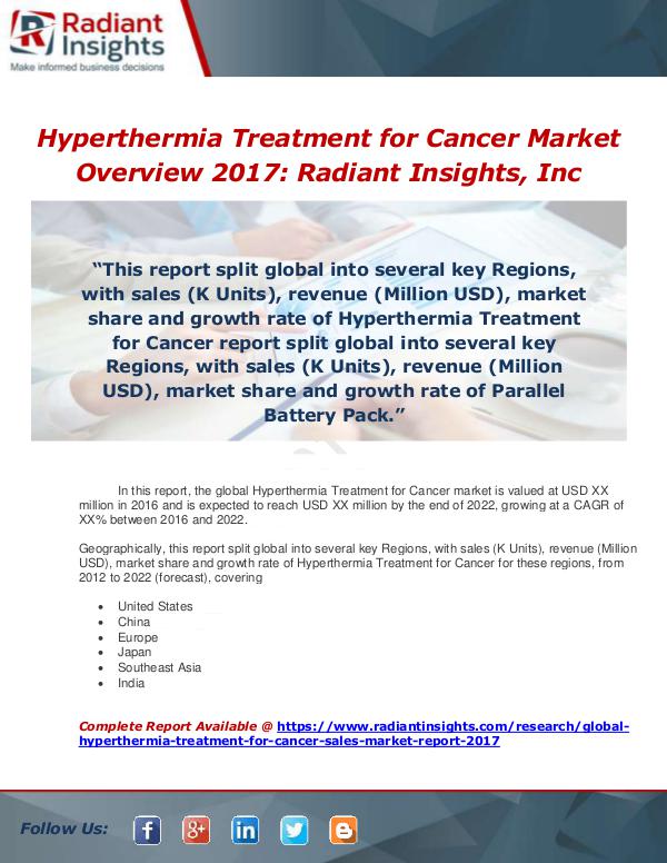 Market Forecasts and Industry Analysis Global Hyperthermia Treatment for Cancer Sales Mar