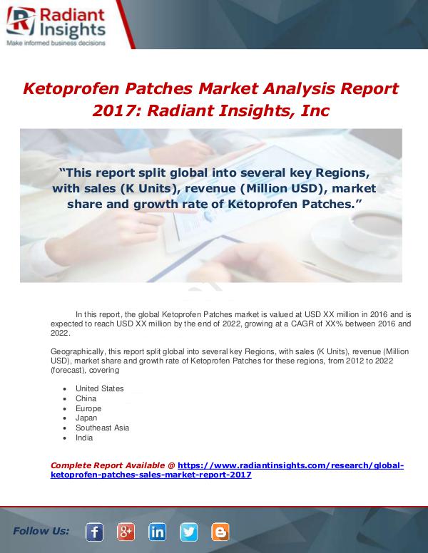 Market Forecasts and Industry Analysis Global Ketoprofen Patches Sales Market Report 2017