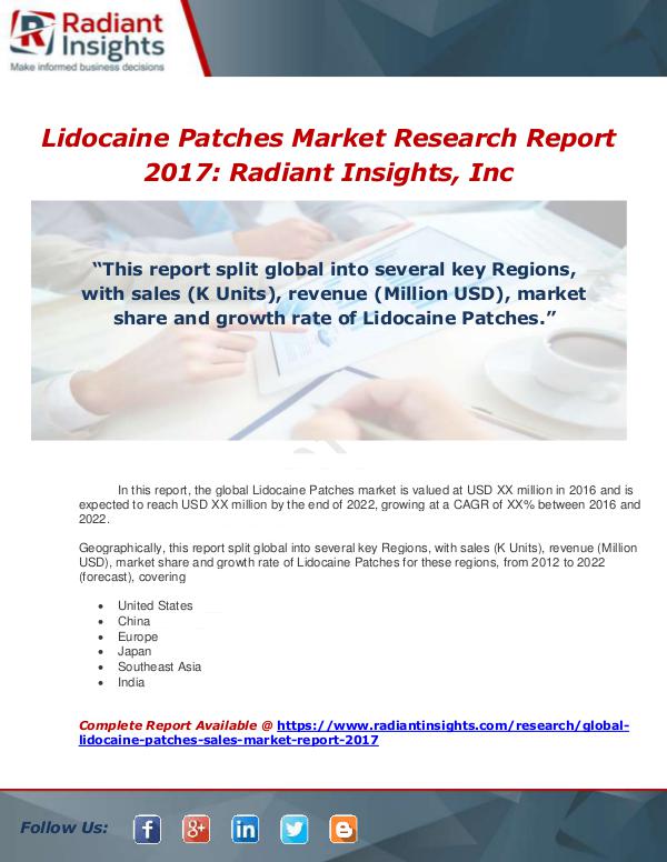 Market Forecasts and Industry Analysis Global Lidocaine Patches Sales Market Report 2017