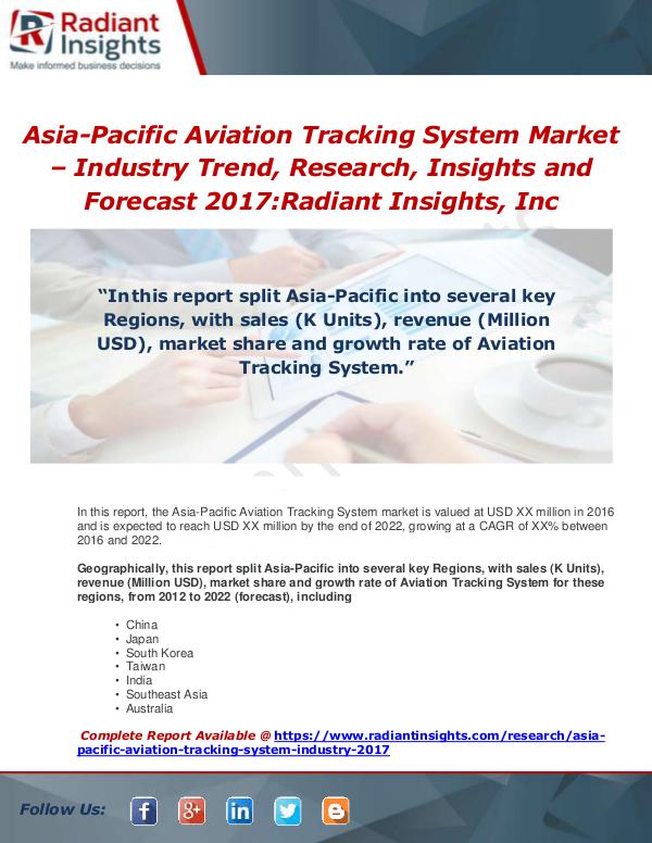 Market Forecasts and Industry Analysis Asia-Pacific Aviation Tracking System Industry 201