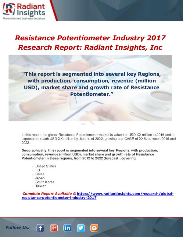 Market Forecasts and Industry Analysis Global Resistance Potentiometer Industry 2017 Mark