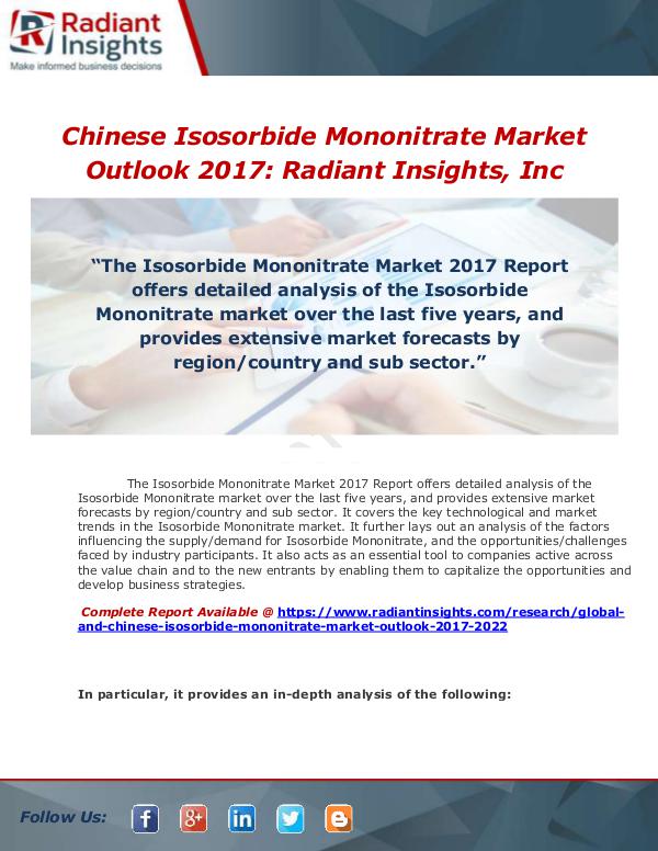 Market Forecasts and Industry Analysis Global and Chinese Isosorbide Mononitrate Market O
