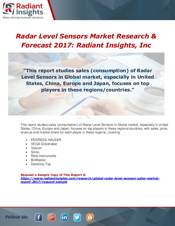Market Forecasts and Industry Analysis Global Radar Level Sensors Sales Market Report 201