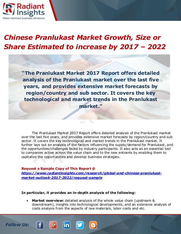 Market Forecasts and Industry Analysis Global and Chinese Pranlukast Market Outlook 2017-