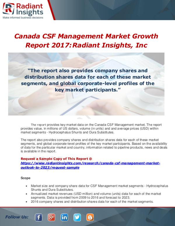 Market Forecasts and Industry Analysis Canada CSF Management Market Outlook to 2023