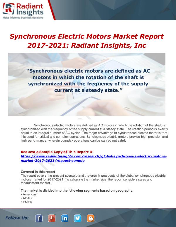 Market Forecasts and Industry Analysis Synchronous Electric Motors Market Report 2017-202
