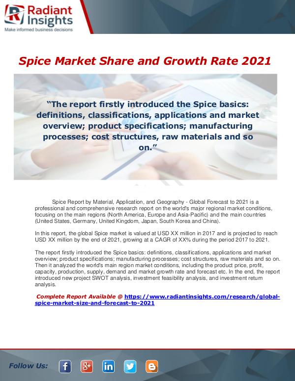 Market Forecasts and Industry Analysis Spice Market Share and Growth Rate 2021