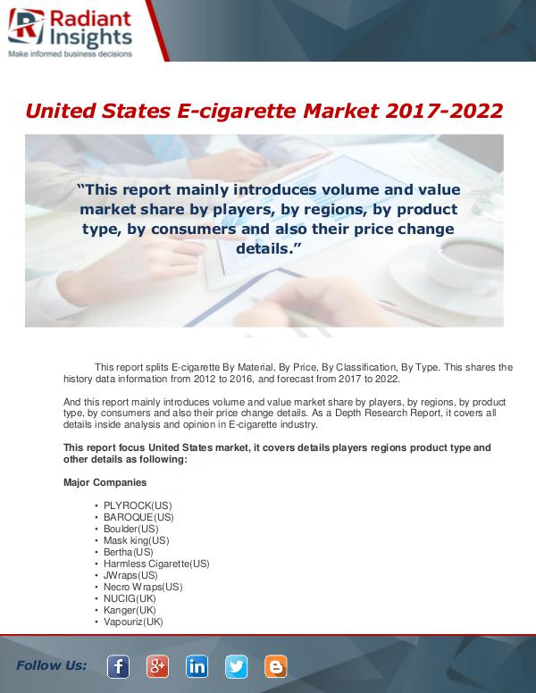 Market Forecasts and Industry Analysis Global and United States E-cigarette Depth Researc