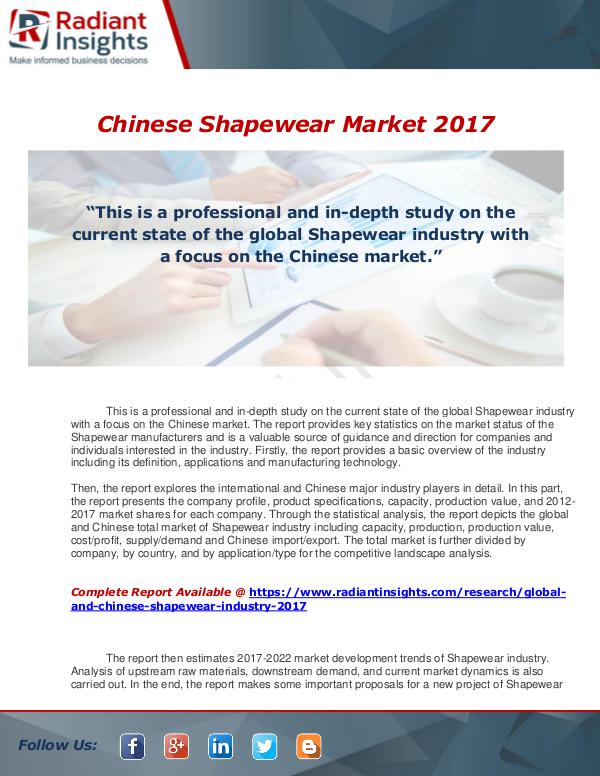 Market Forecasts and Industry Analysis Global and Chinese Shapewear Industry, 2017 Market