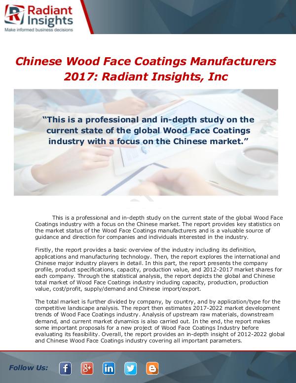Market Forecasts and Industry Analysis Chinese Wood Face Coatings Manufacturers 2017