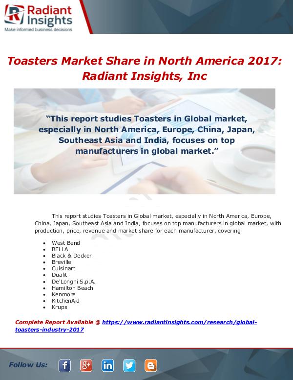 Market Forecasts and Industry Analysis Toasters Market Share in North America 2017