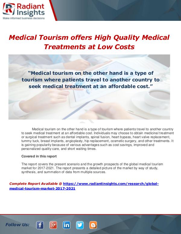 Market Forecasts and Industry Analysis Medical Tourism offers High Quality Medical Treatm