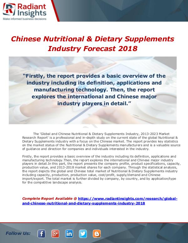 Market Forecasts and Industry Analysis Chinese Nutritional & Dietary Supplements Industry