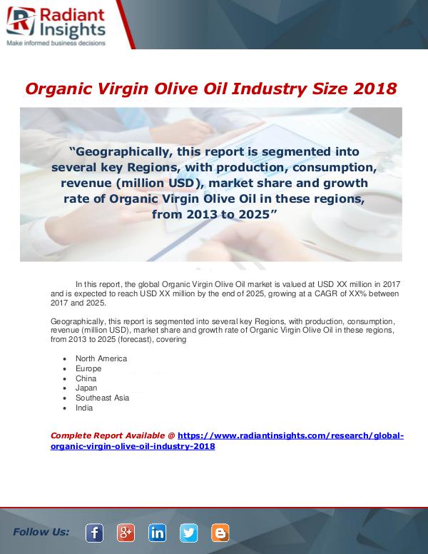 Organic Virgin Olive Oil Industry Analysis 2018