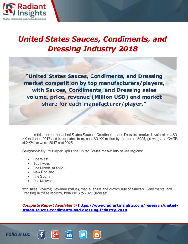Market Forecasts and Industry Analysis United States Sauces, Condiments, and Dressing Ind