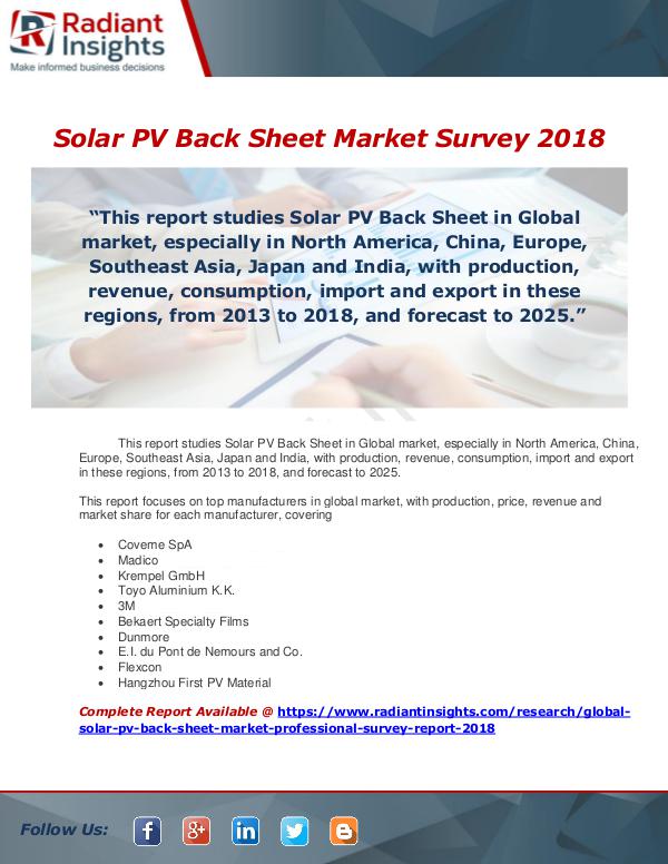 Market Forecasts and Industry Analysis Solar PV Back Sheet Market Survey 2018