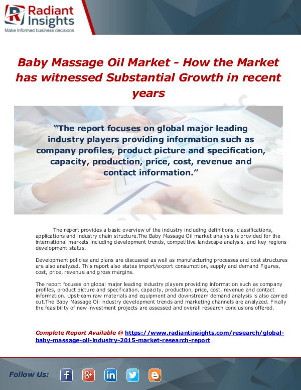 Market Forecasts and Industry Analysis Baby Massage Oil Market - How the Market has witne