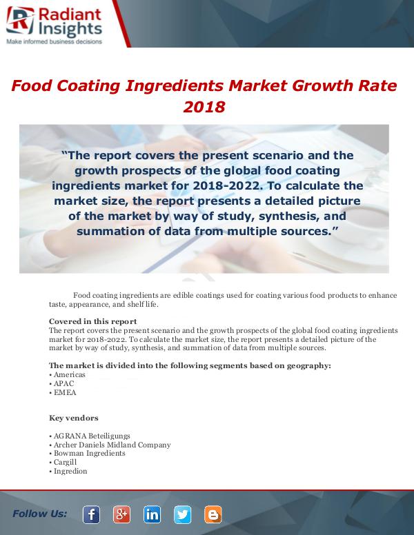 Market Forecasts and Industry Analysis Food Coating Ingredients Market Growth Rate 2018