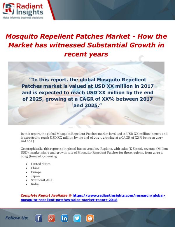 Market Forecasts and Industry Analysis Mosquito Repellent Patches Sales Market Report 201