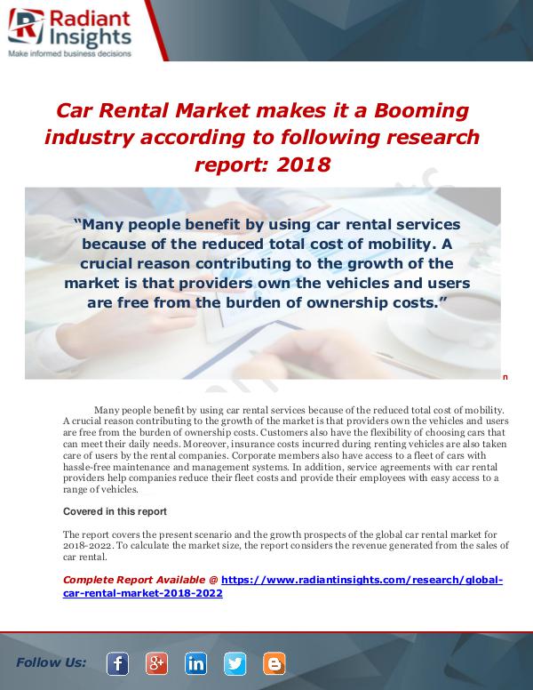 Market Forecasts and Industry Analysis Car Rental Market makes it a Booming industry acco