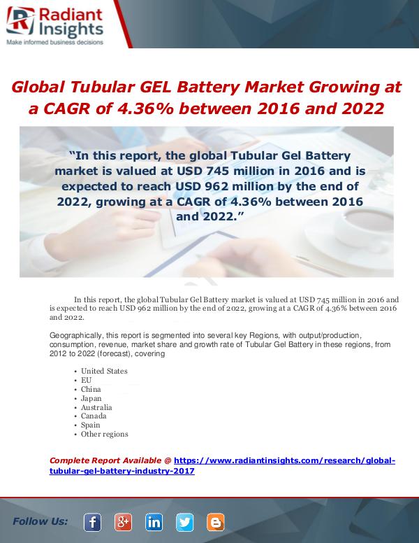 Market Forecasts and Industry Analysis Global Tubular GEL Battery Market Growing at a CAG
